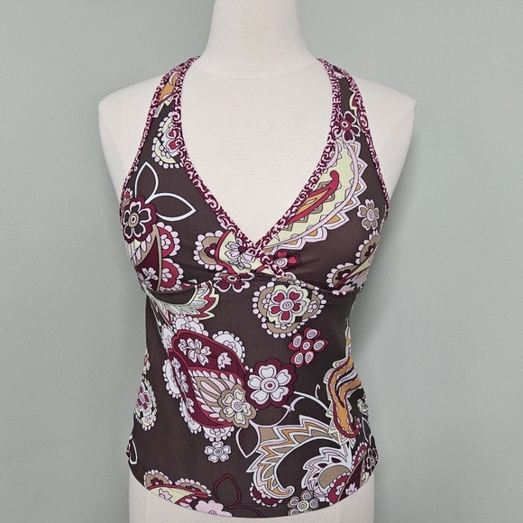 Athleta Womens Tankini Swimsuit Top V-Neck Racerback Brown Size M - Picture 1 of 6